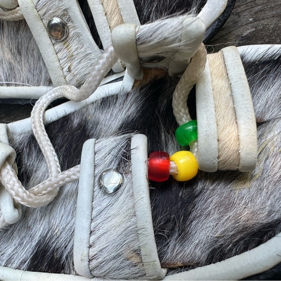 AUTHENTIC African Cow Hide Beaded Sandals Women’s Size 6 Handmade Crafted - Picture 2 of 12